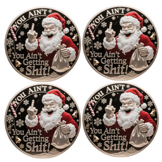 You Ain't Getting Shit Coin Funny Santa Claus Middle Finger Coin Novelty Metal Christmas Commemorative
