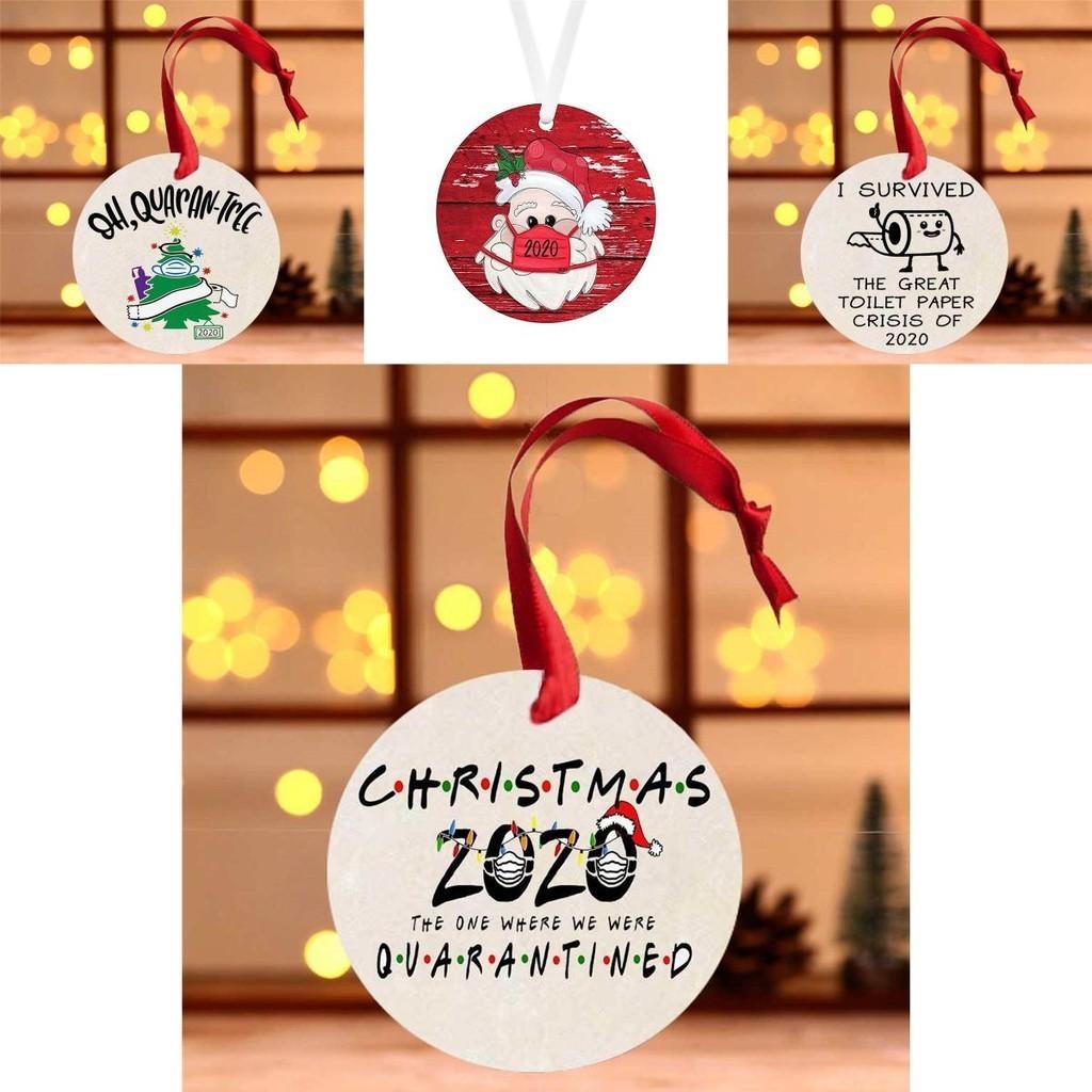 Einzigartiger personalisierter Quarantäne-Weihnachtsbaumschmuck 2020, rundes Holz-Erinnerungsstück