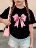 Fashion Pink Color Bow Design T Shirts Y2k Short Sleeve Kids Childrens Tshirt Boys Girls Summer Spring Casual Top Tee Shirt