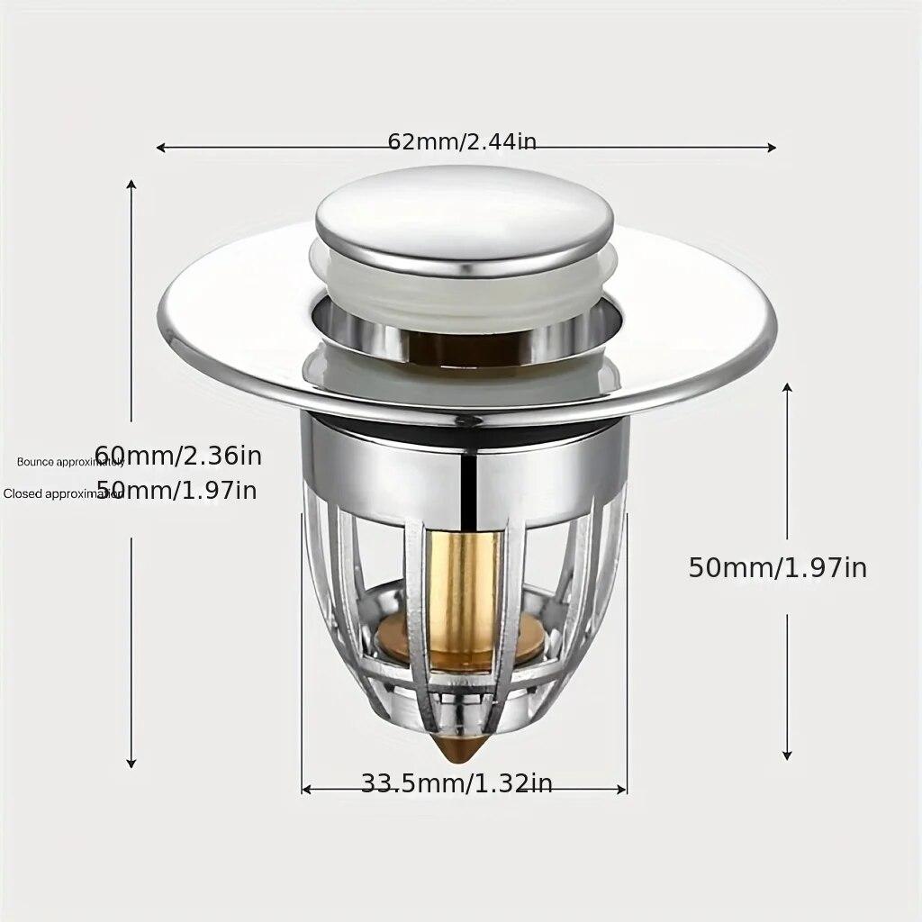 1PCS Bathroom Sink Stopper Pop Up Drain Stopper with Bullet Core Push Type Anti-Clogging Tub Stopper with Filter Basket