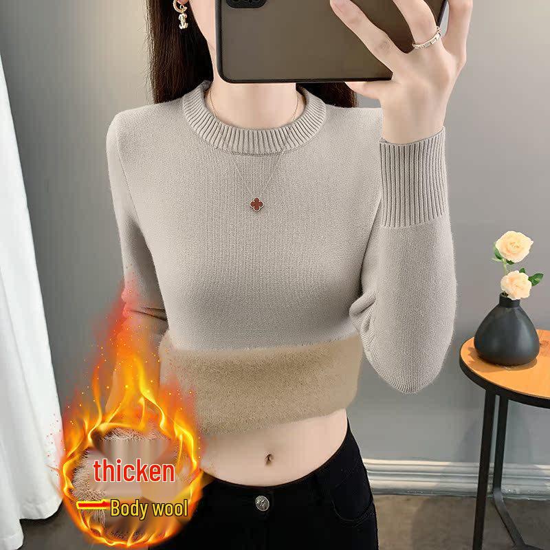 2025 Women's Plus Velvet Knit Sweater: Warm Half-High Collar Base Layer for Autumn/Winter