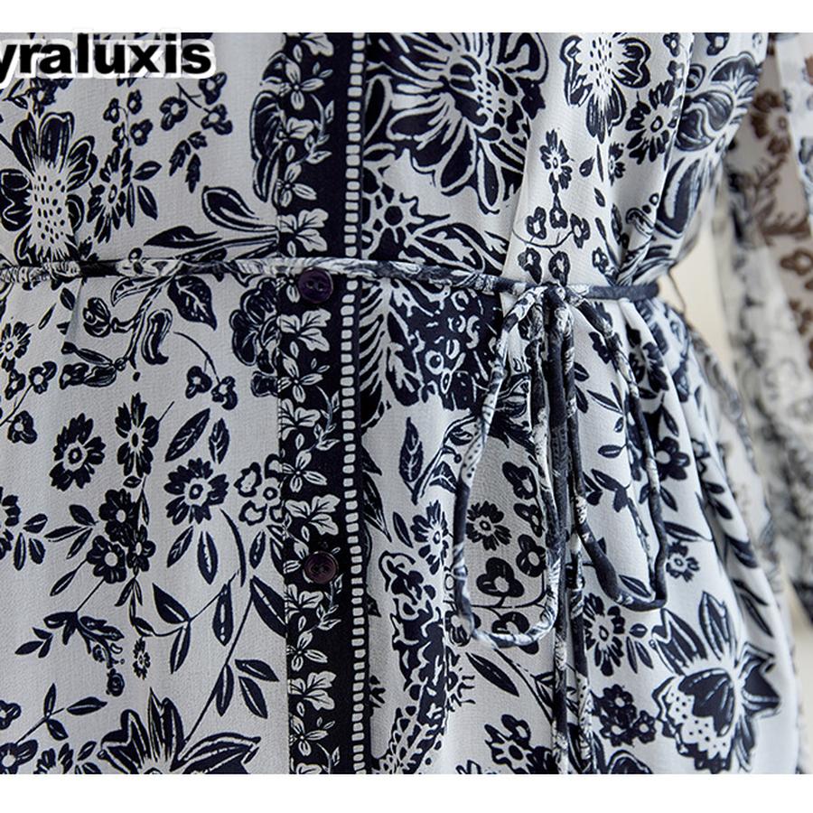V-Neck Giorgio Printed Maxi Slimming Summer 100% Mulberry Silk Dress for Women