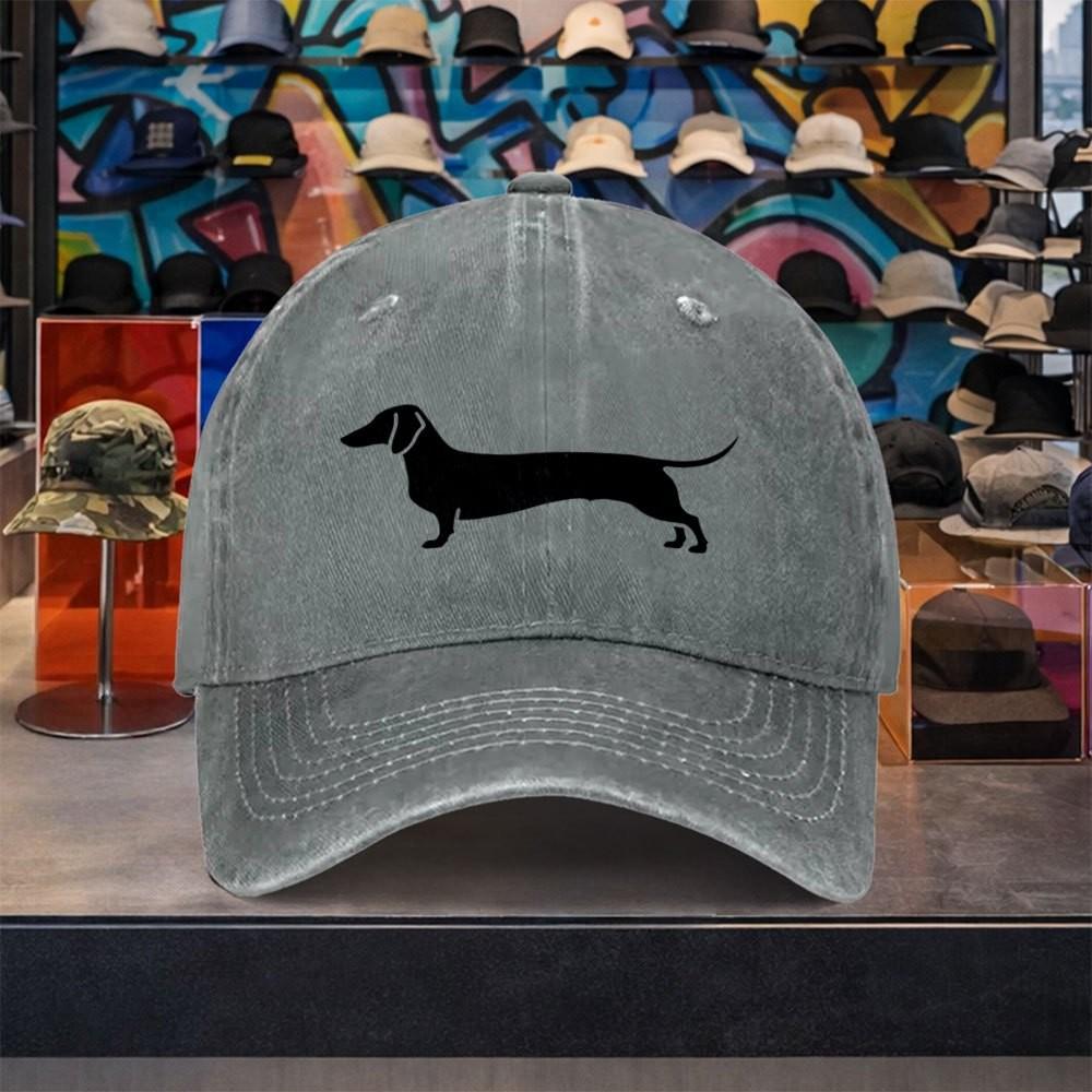 Dachshund Silhouette Baseball Cap Washed Cotton Adjustable Casual Curved Brim Hat for Unisex