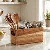 3 Compartment Utensil Organizer Wooden Silverware Storage Box Storage Rack Countertop