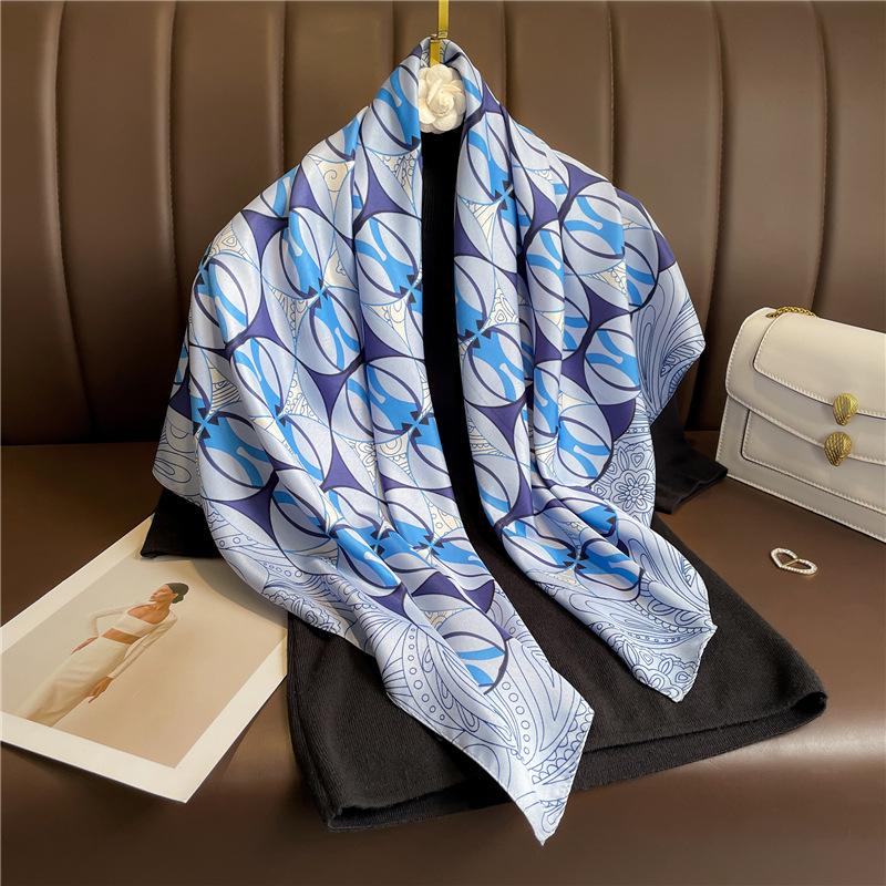 Simple Geometric Color Matching Silk Scarf 91cm Large Square Scarf Spring and Summer New Women's Scarf Versatile Headscarf Shawl