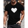European sizes Black Grainy Heart Pattern Print | Easy and Creative, Lightweight and Comfortable Round-Neck Short-Sleeved Top for Men