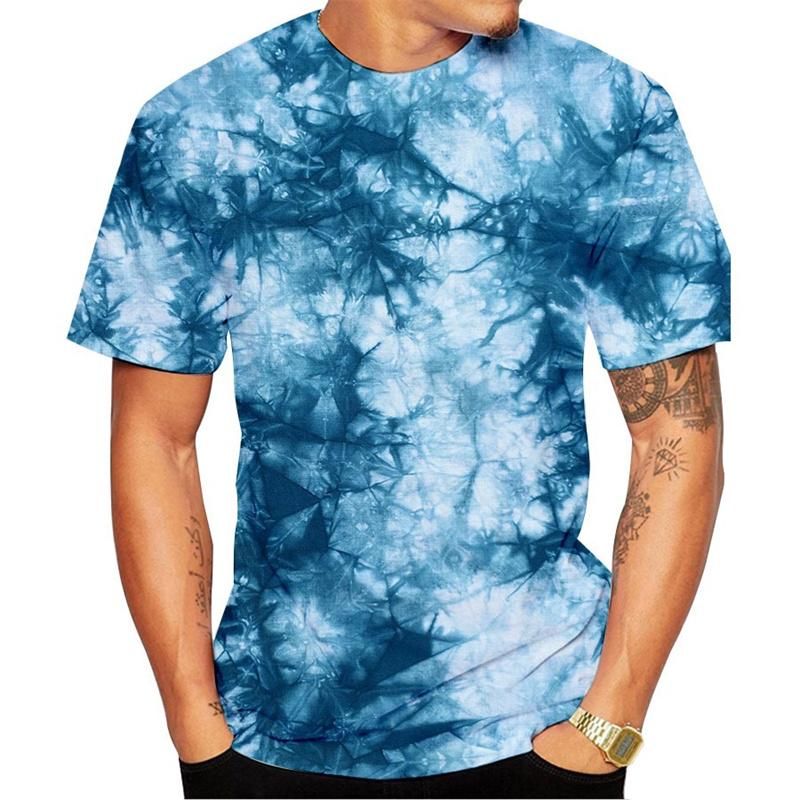 Men's Retro Dye 3D Printed T-shirt, Colorful Pattern T-shirt, Round Neck Harajuku Summer T-shirt, Oversized Short Sleeved T-shirt