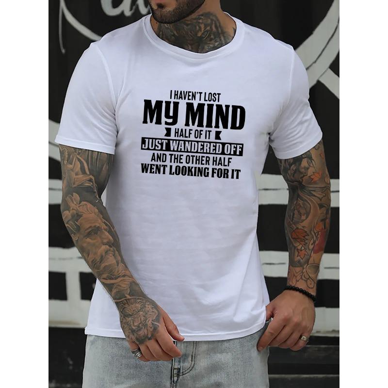European Sizes Men's Summer Casual Short Sleeved T-shirt - Bold Humorous Print, Light Grey Round Neck Regular Edition, Machine Washable, Loose Fit