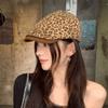 Autumn Winter Forward Hat Leopard Print Paperboy Hat Retro Beret Hat Newsboy Cap