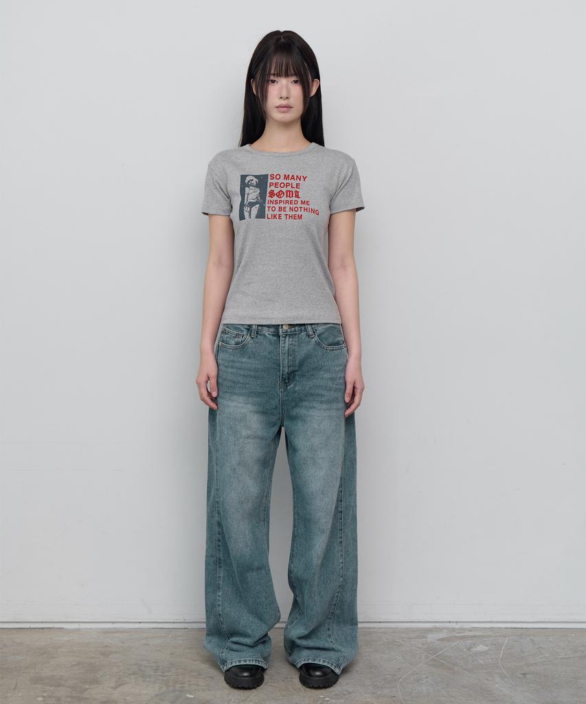5OML People Slim Short Sleeve Melange Gray