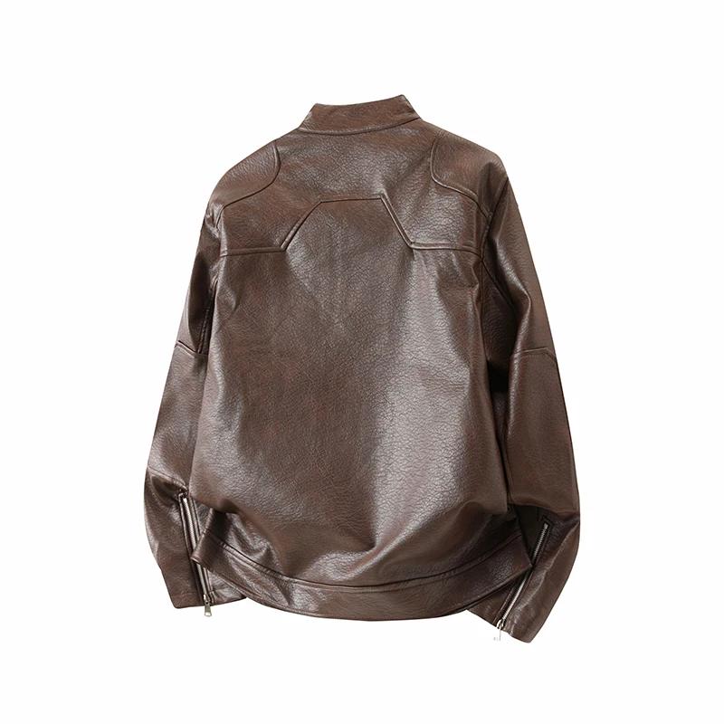 2026 Spring Men Motorcycle Leather Jacket Men Retro Black Brown Jacket Autumn Men Pu Leather Coat Male Loose Faux Leather Coat