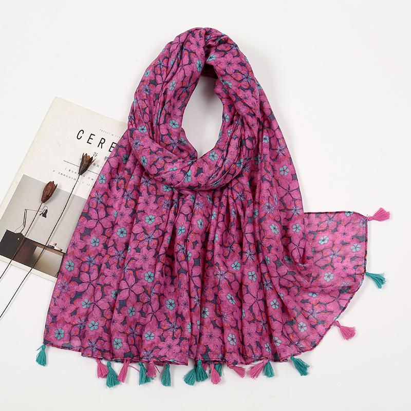 Bufandas Chalinas Nuevas Estampadas de Lino Suave Algodón Hijabs Musulmanes para Mujer Foulard Premium Femme Largos Frescos Florales Bufandas con Borlas Echarpe