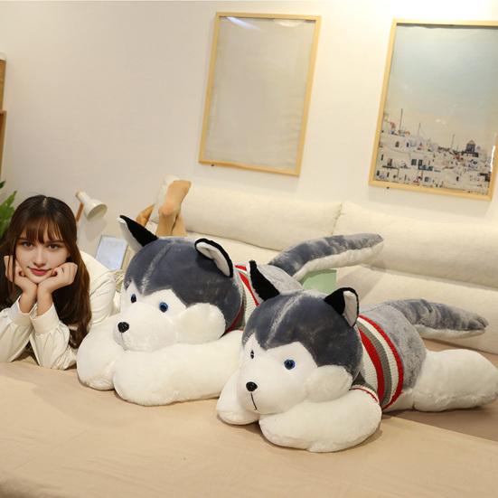Husky Doll Plush Pillow with Removable Sweater Soft Stuffed Animal for Bed Couch Office Travel Stress Relief Companion Cute Dog Toy Gift