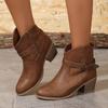 Large Size Western Denim Style Thick Heel Leather Boots 2025 New European and American Fashion Belt Buckle Decorative Side Zipper Boots