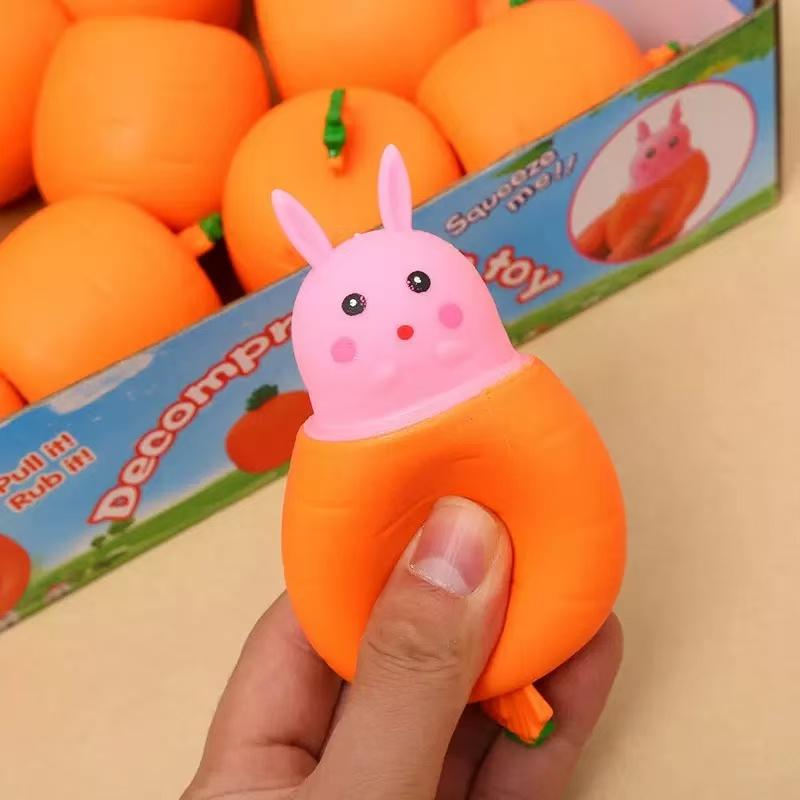 ** Squishy Carrot Rabbit Squeeze Telescopic Toys Kids Children'S Radish Rabbit Cup Pinch Music Toy Creative Stress Reli