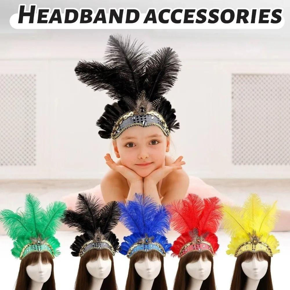 Elegant Sequin Feather Headband Exquisite Stage Performance Hair Accessories Showgirl