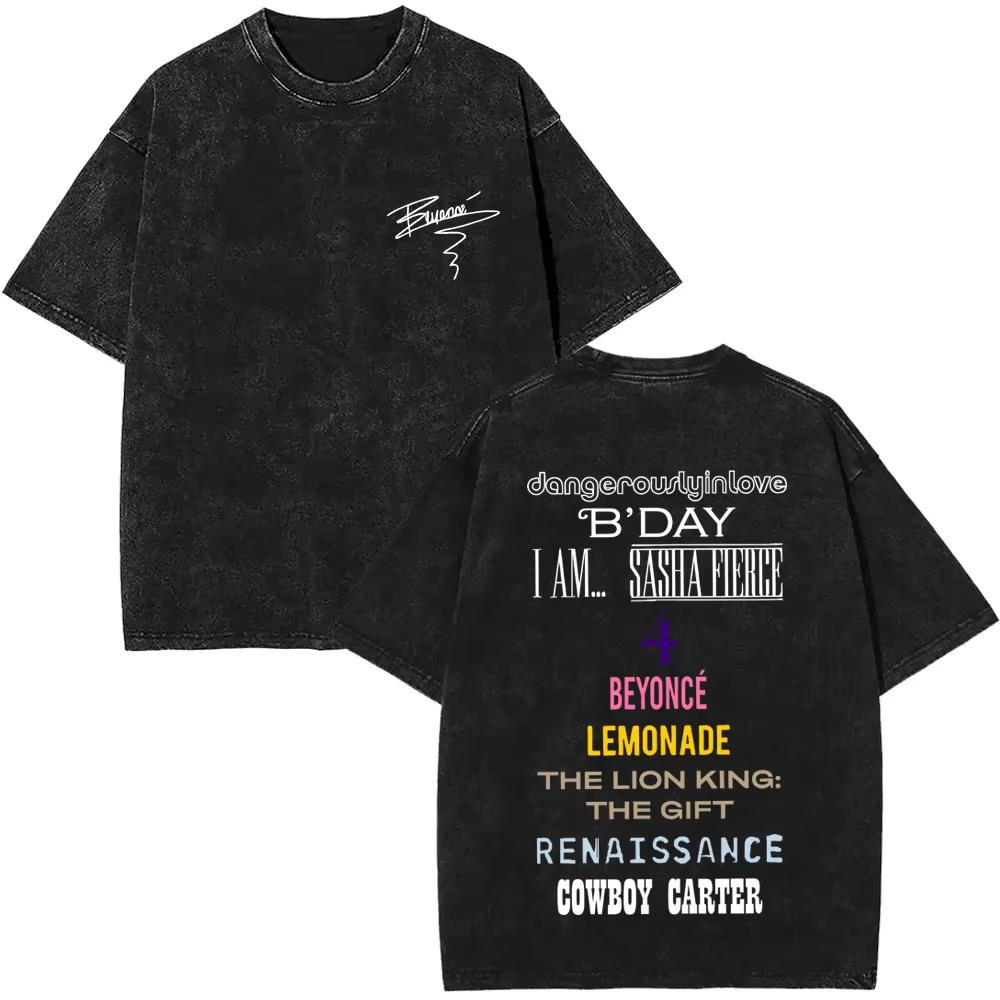 Singer Beyonce Pop Music Album Logo Washed Tshirt Cowboy Carter T Shirts Men Vintage Oversized Tee Shirt Casual Cotton Tshirts