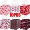 1/10Pcs Valentines Day Gift Bags with Handles Pink Love Hearts Paper Bags Valentine's Day Wedding Party Decoration Accessories