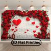 2D Valentines Day Tapestry, Red Roses & Hearts On Brick Wall Wall Decor