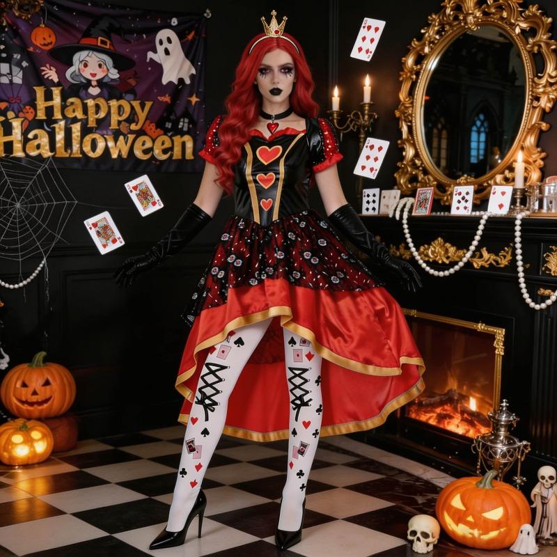 Costumi di Halloween, vestito della Regina di Cuori di Alice nel Paese delle Meraviglie, costumi da festa