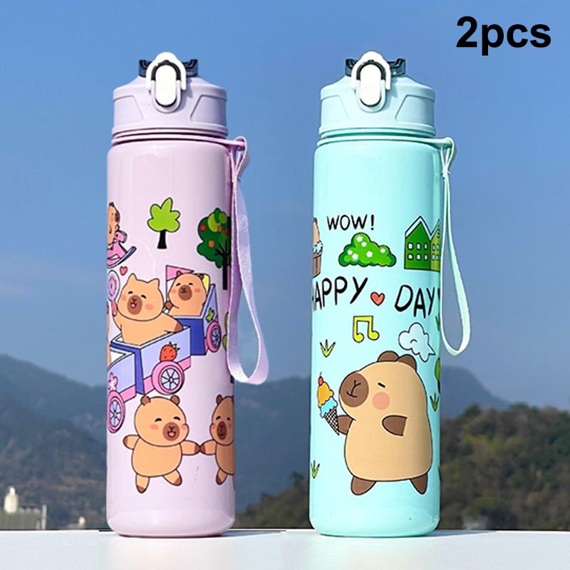 Portable Large Capacity With Straw Sports Water Bottle 800ml Cartoon Capybara Water Bottle Plastic Water Cup Travel Outdoor