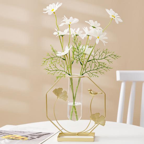Bloemenvaas Scandinavische Stijl Elegante Staande Gouden Bloemen Hydroponische Glazen Vaas Huishoudelijke Artikelen