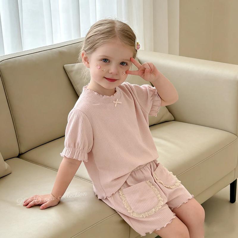 2026 Summer Lace Short-Sleeve Top & Shorts Set for Baby Girls