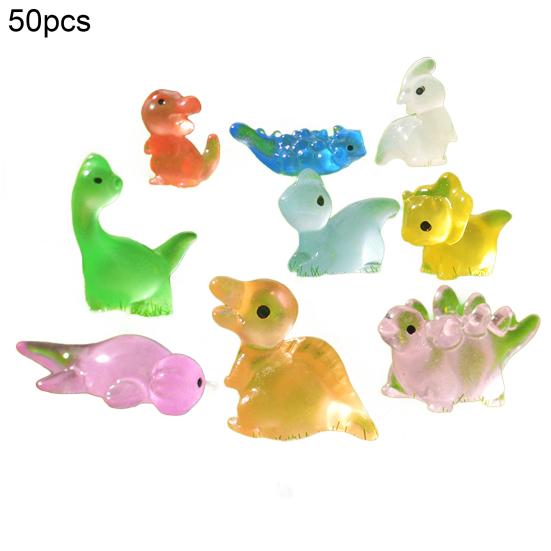 50Pcs Glow-in-the-dark Mini Dinosaur Figurine Luminous Clear Dino Resin Statue Miniature Dinosaur Ornament Home Office Desktop Decoration