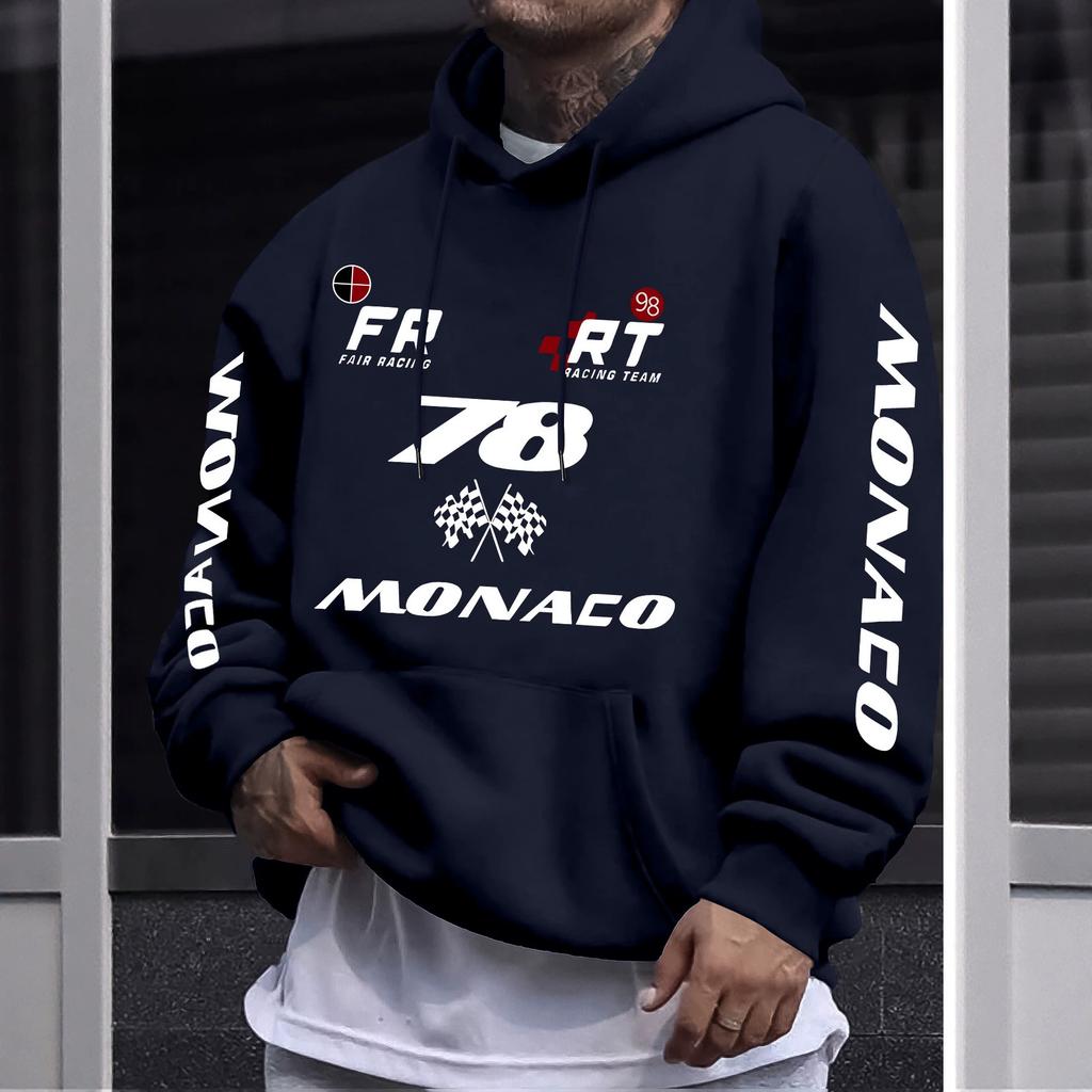 Racing Team Front Sleeve Same Print Hooded Sweater Loose Shoulder Men and Women
