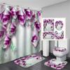 Flower Rose Shower Curtains Waterproof Polyester Bathroom Curtain with Hooks Bathtub Curtain Soft Floor Rugs Non-slip Bath Mat Bathroom Decor 4pcs