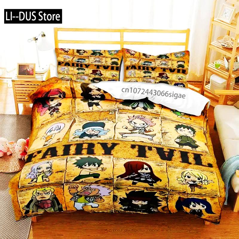 Ensemble de literie 3D Anime Fairy Tail Ensemble trois pièces de lit Housse de couette Lit simple double Queen Size Ensemble housse de couette Chambre à coucher pour garçons adultes