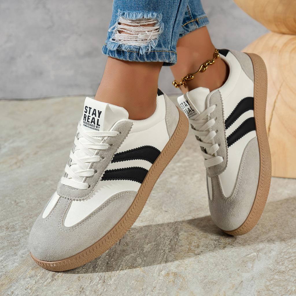 Women's Casual German Trainer Sneakers - Lace-Up Soft Sole Comfortable Shoes