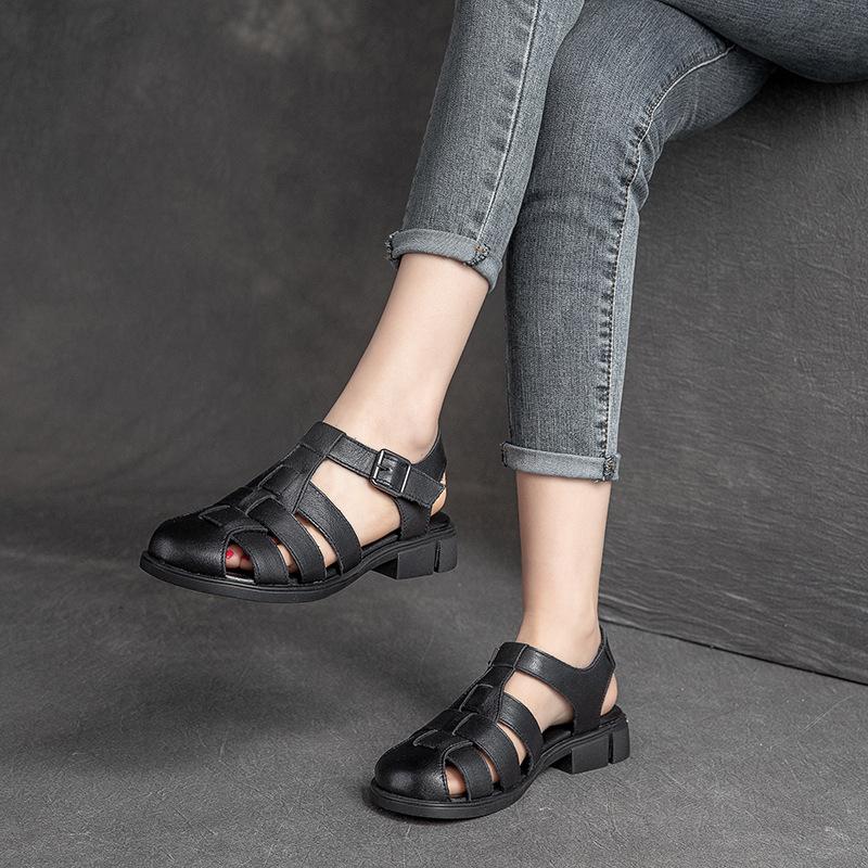GKTINOO Sandals Women Closed Toe Wear 2025 Summer New Buckle Women Roman Shoes Casual Thick Heels Women's Sandals