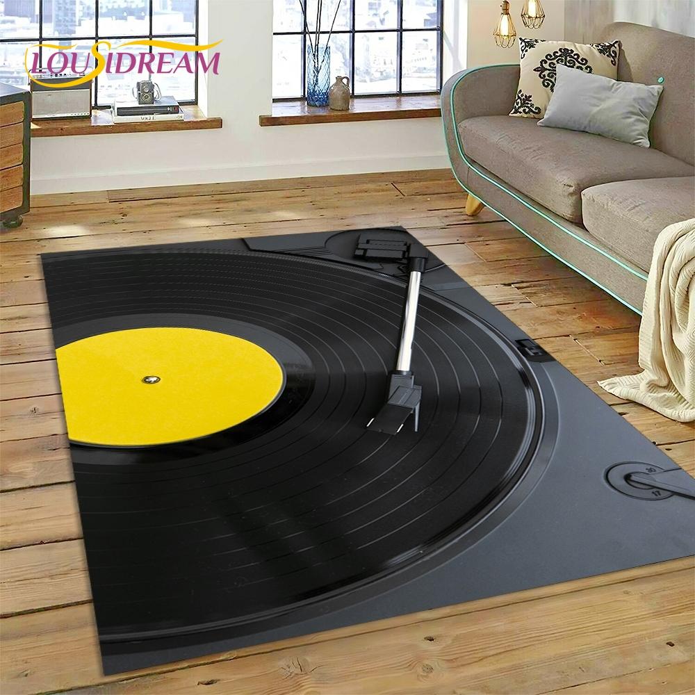 Vinyl Record Music DJ Screen Tape Rug Carpet for Living Room Bedroom Home Decor,Floor Mat Non-slip Decoration for Sofa  Doormat