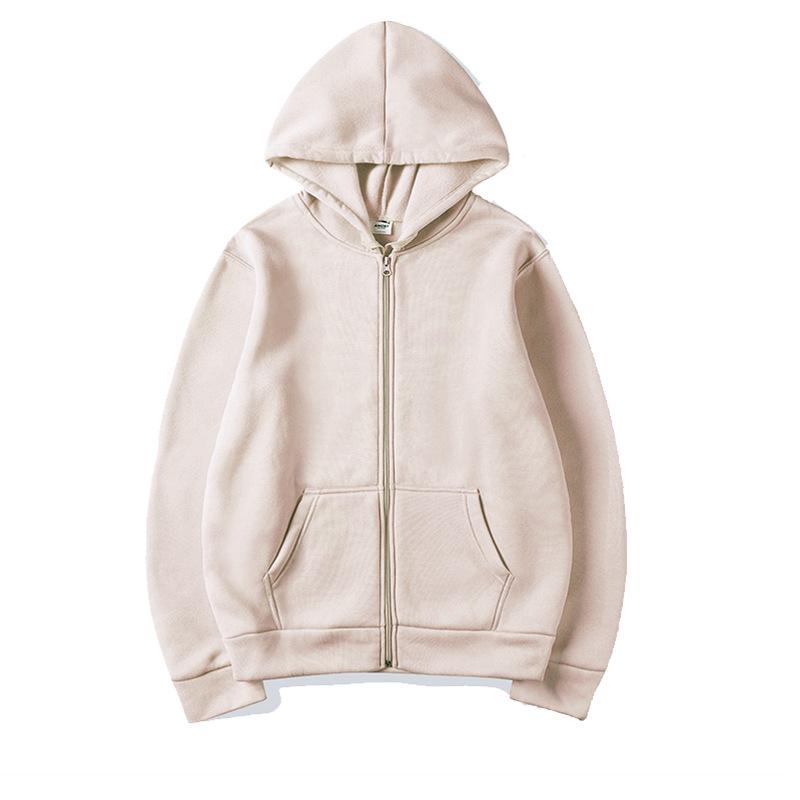 Unisex Zip-Up Hooded Cardigan Sweatshirt - Solid Color Sportswear for Autumn/Winter