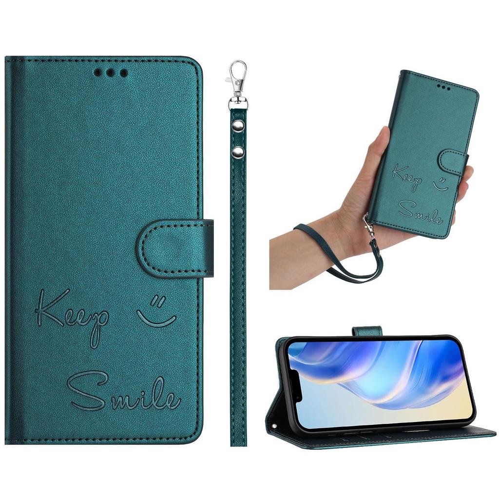 Leather Wallet Flip Case For Huawei P80 P60 P50 P30 P20 Pro + Ultra Lite Keep Smile Embossed Design with Wrist Strap
