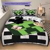 3pcs Minecraft Creeper Face Checkered Home Decor Bedding Set-Universal Three-Piece Suit for Bedroom, Guest Room, Living Room, Hotel-Perfect