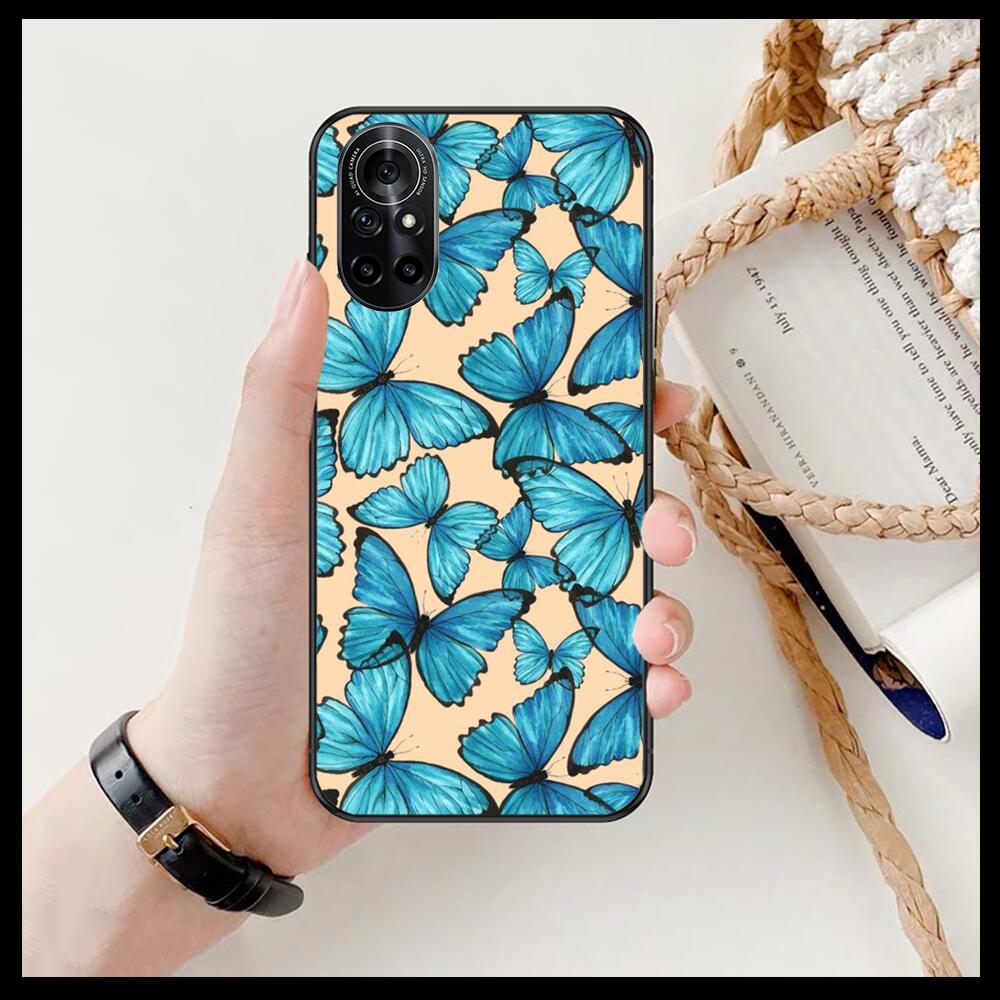Linda Capa de Telefone Transparente com Padrão de Borboleta Para Huawei Honor 20 10 9 8A 7 5T X Pro Lite 5G Etui Preto Coque Hoesjes Comic Fas