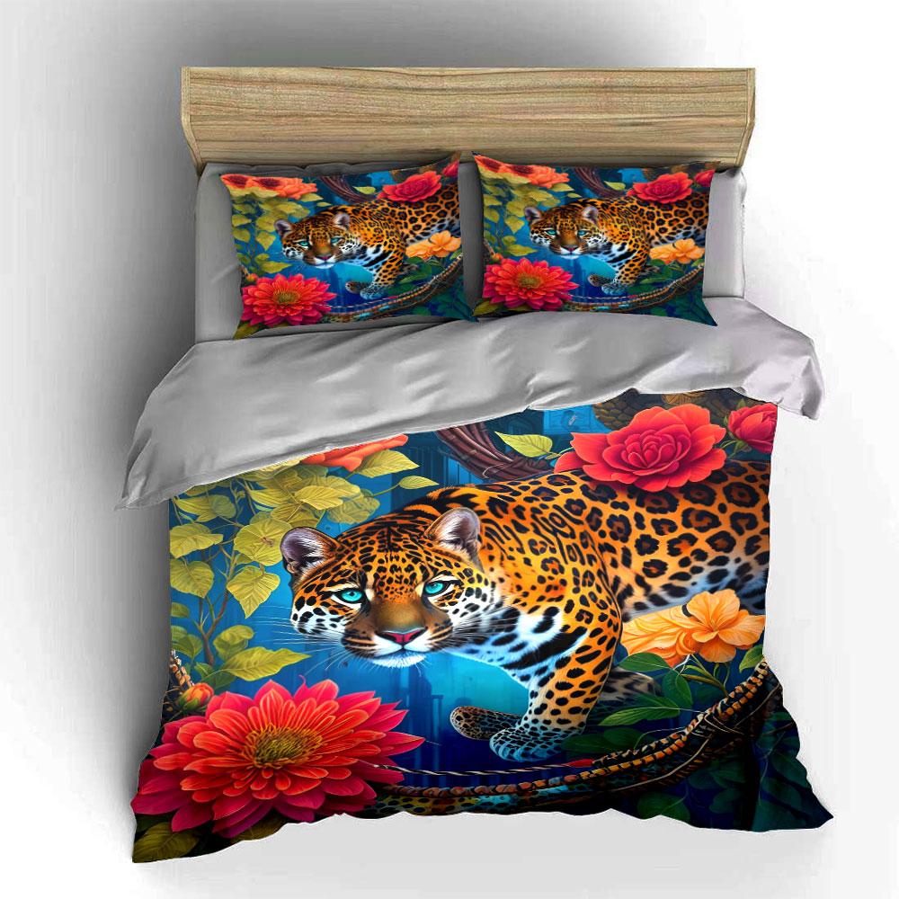 Leopard Floral Art Decoration Set Multiple Sizes Kid'S And Adults' Bedroom Exquisite 3Pc Bedding Set, Gift