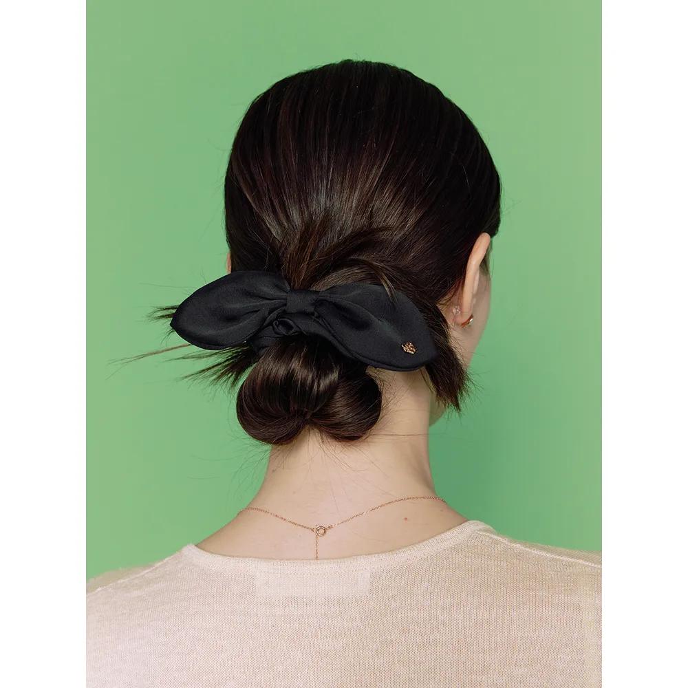 Chouchou à cheveux en ruban (Sélectionnez 1 parmi Noir/Ivoire/Rose)