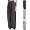 Damen Hose mit hoher Taille und elastischer Taille, lässig, aktive Passform, weites Bein, lange Hose mit Taschen