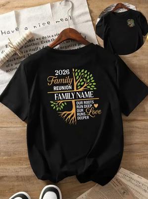 026 Family Roots Tree Print Tshirt Crew Neck Short Sleeve Reunion Graphic Tee Great For Summer Casual Weekend Family Occasions