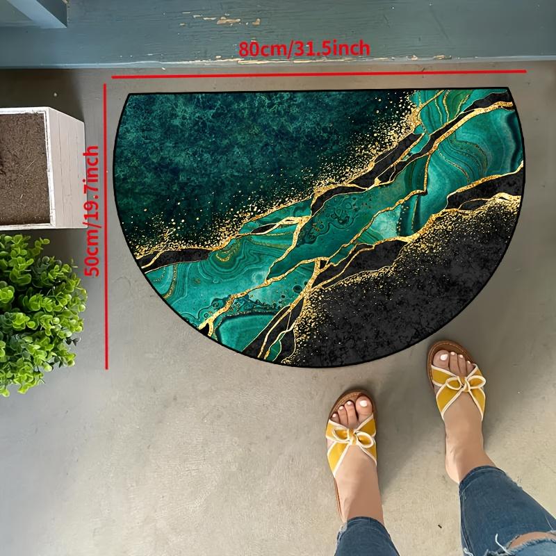 1Pcs Nordic Marble Texture Semi-Circular Carpet Emerald Green Gold Foil Non-Slip Decorative Mat 2D Print Aesthetic Rug for Front Door Porch