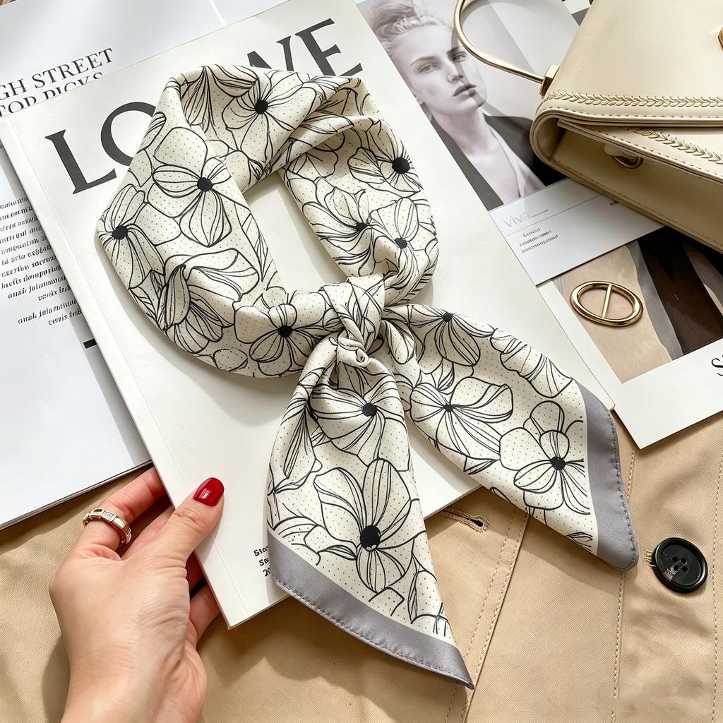 New Retro Plaid Imitation Silk Small Silk Scarf Women's High-end Professional Scarf Shirt Decorative Headband Tied Bag Silk Scarf