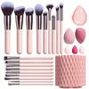Makiažo šepetėlių kombinuotas rinkinys Premium Synthetic Foundation Powder Concealer Akių šešėliai 18 dalių šepetėlių rinkinys su 5 kempinėmis ir kempinės dėklu (Rožinis)