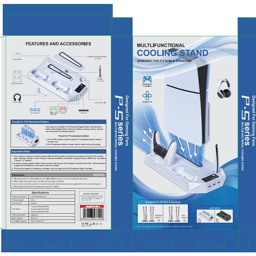 Support de Refroidissement et de Charge pour Console PS5/Slim/Pro avec Base de Ventilateur à Double Fonction