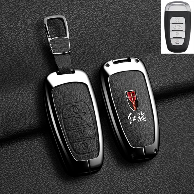 Auto Intelligent Key Fob Cover Case Housing Fit For Faw Hongqi H5 E-Hs9 H9 Series Hs9 Hs5 Hs7 - Zinc Alloy Genuine Leather Automotive Key Ring Auto