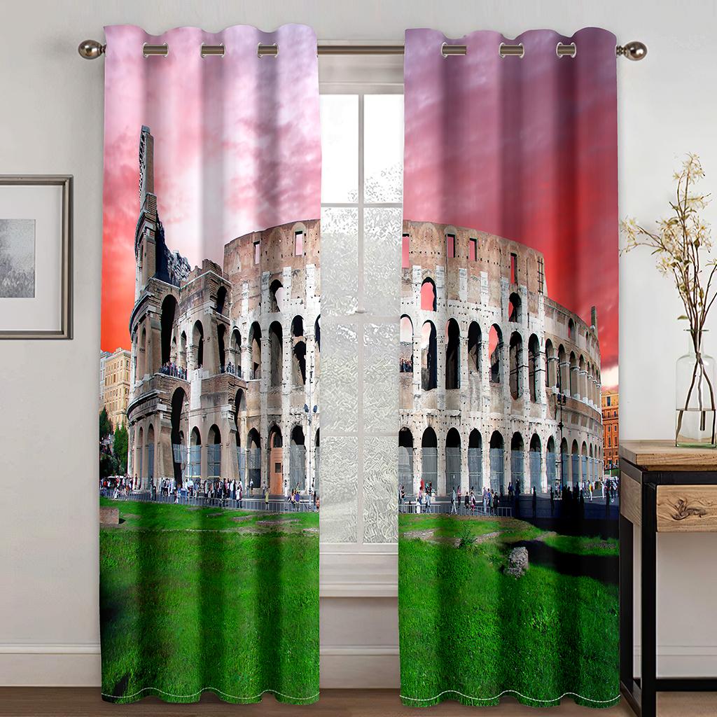 Ancient Roman Style City Buildings Colosseum Landscape Curtains 2 Panel Luxury Living Room Bedroom Balcony Kitchen Decor