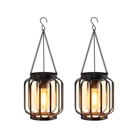 Decorative Solar Lantern 1/2/4Pcs Outdoor Metal Mesh Shell Powered Hanging Energy Saving Garden Light with Hook And Base Patio Porch Decor