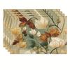 4/6 Stück Elegante Florale Tischsets - Rechteckig Leinen, Maschinenwaschbar, Herbstlaub & Weißblumen-Design, Perfekt für Thanksgiving, Familie